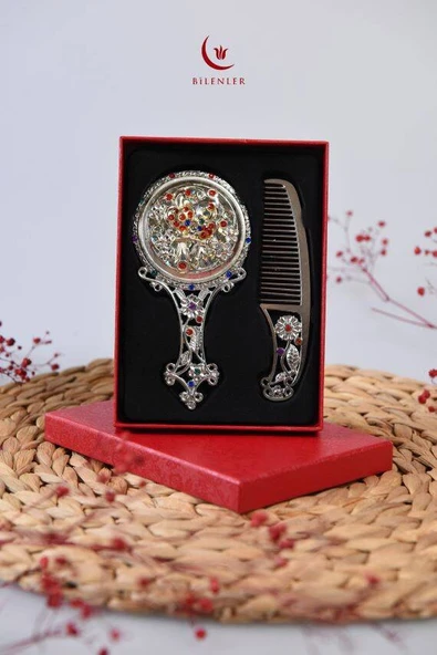 Ayna ve Tarak Seti- Hediyelik-Otantik Desenli ürün görseli