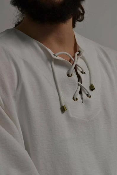 Hac ve Umre İçin Erkek Takım-Lastikli Pantolon&Dik Yaka Gömlek Beyaz - 4