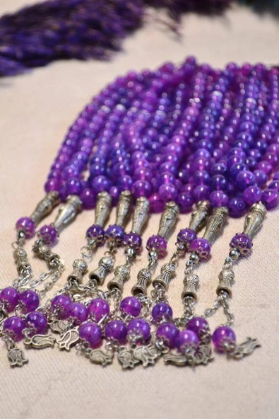Taş 33lü Erkek Tesbihi Mor 10 Adet (İmameli - 23 cm, İmamesiz - 13 cm) - Resim 3