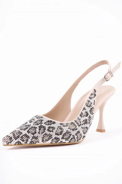 Pisagor Ps-319570 7 Cm Topuklu Kadın Taşlı Arkası Açık Stiletto Abiye Ayakkabı - 8