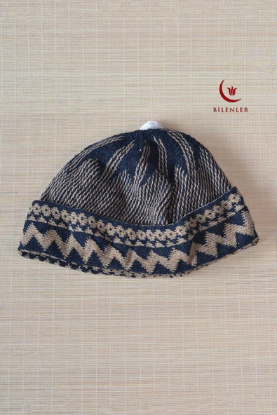 Kırçıllı Triko Örme Hacı Takkesi Kahverengi - Resim 4