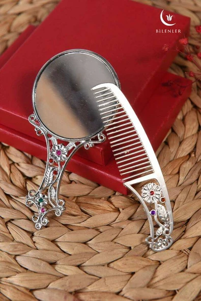 Ayna ve Tarak Seti- Hediyelik-Otantik Desenli - Resim 2