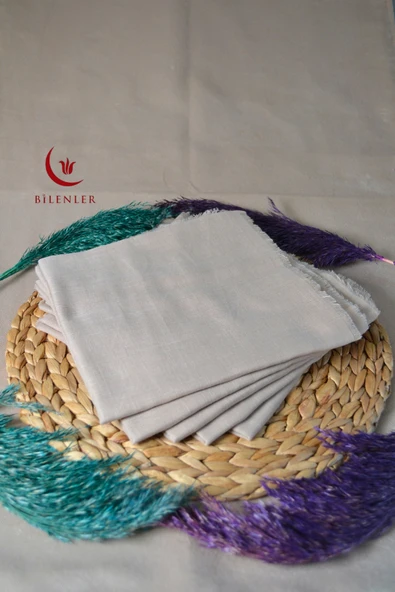 Flamlı Kare Pamuklu Eşarp Bej 5 Adet - Resim 4