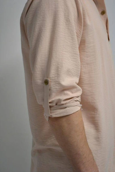 Erkek Pamuklu Aerobin Kumaş Hac ve Umre Takımı Bej -Bol Kesim-Rahat Kalıp - Resim 4