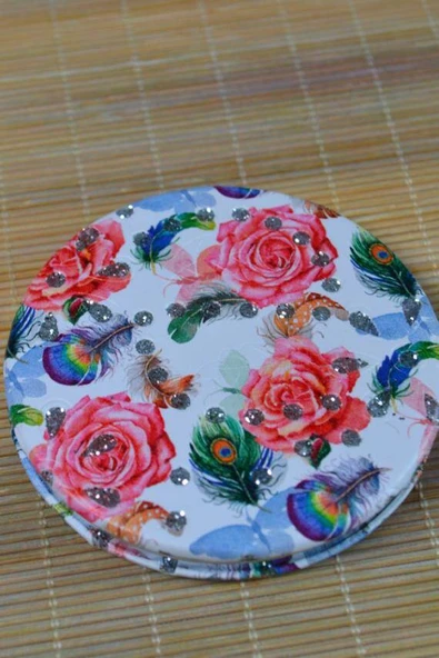 Cep Çanta Aynası, Makyaj Aynası Etnik Desenli Yuvarlak 7x7cm Model 3 ürün görseli
