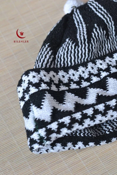 Kırçıllı Triko Örme Hacı Takkesi Siyah - Resim 4