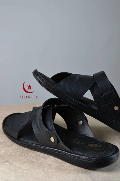 Erkek Çapraz Model Yumuşak Taban Sandalet Siyah –Hac Umre ve Günlük Kullanıma Uygun - Resim 7