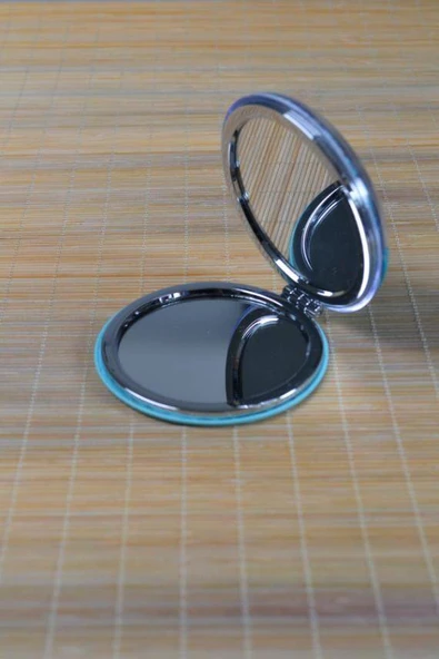 Cep Çanta Aynası, Makyaj Aynası Etnik Desenli Yuvarlak 7x7cm - Resim 2