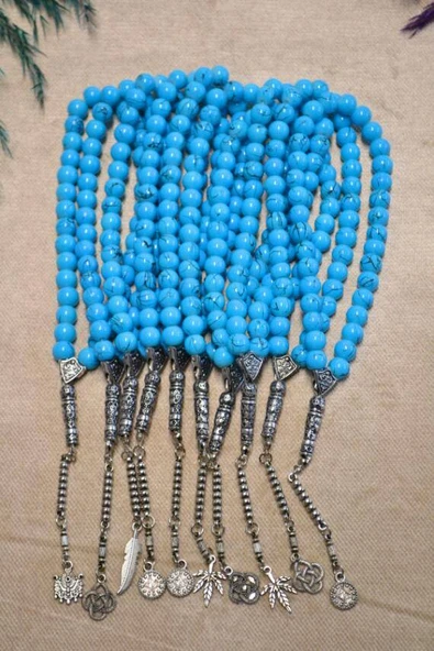 Taş 33lü Erkek Tesbihi Açık Mavi 10 Adet (İmameli - 23 cm, İmamesiz - 13 cm) - Resim 4