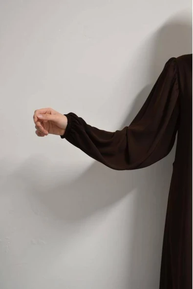 Medine İpeği Balon Kol Ferace Kahverengi - Resim 3