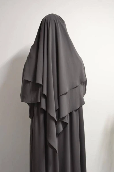 Medine İpeği Elbise- Sufle ve Peçe Takım Üç Parça Set Füme - Resim 5