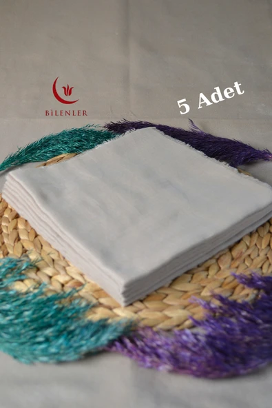 Flamlı Kare Pamuklu Eşarp Bej 5 Adet - Resim 2