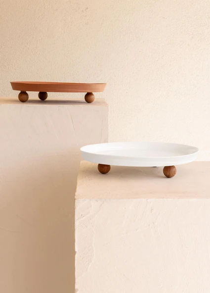 The Mia Limoges Ahşap Ayaklı Tabak Terracota 27x23x7 cm - Resim 3