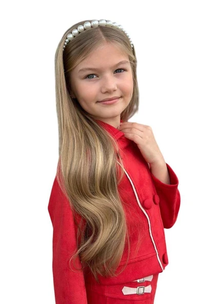 Kız Çocuk Asimetrik Kesim Gömlek Yaka Ceket Eteği Şerit Detaylı Pliseli Süet Kırmızı Etekli Takım - Resim 7