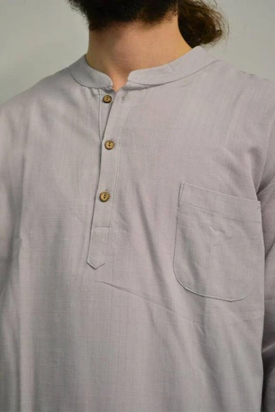 Afgan Model Pamuklu Keten Erkek Takım Gri– Rahat Kalıp - Resim 3