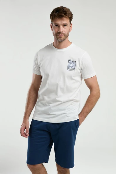 Arnetta 3304 Erkek Beyaz Kısa Kollu Şortlu Bermuda Pijama Takım - 3