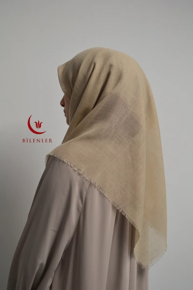 Flamlı Kare Pamuklu Eşarp Bej 5 Adet ürün görseli