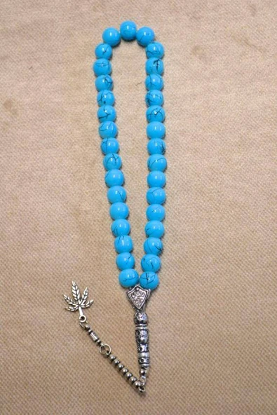 Taş 33lü Erkek Tesbihi Açık Mavi 10 Adet (İmameli - 23 cm, İmamesiz - 13 cm) - Resim 2