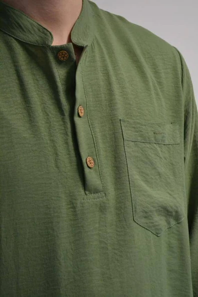 Erkek Pamuklu Aerobin Kumaş Hac ve Umre Takımı Yeşil -Bol Kesim-Rahat Kalıp - Resim 2