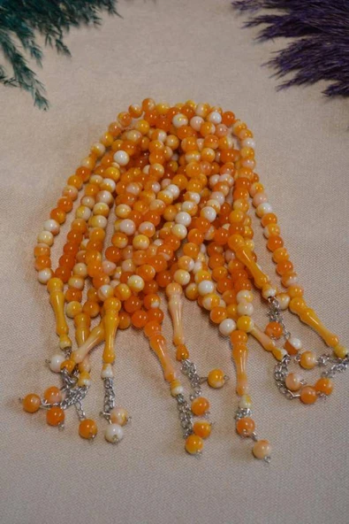Akrilik 33lü Erkek Tesbihi Turuncu 10 Adet (İmameli - 23 cm, İmamesiz - 15 cm) - Resim 3