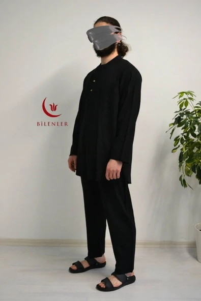 Afgan Model Pamuklu Keten Erkek Takım Siyah– Rahat Kalıp - 4