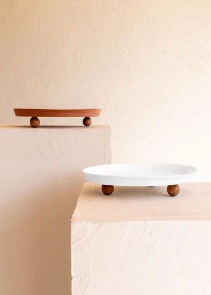 The Mia Limoges Ahşap Ayaklı Tabak Terracota 27x23x7 cm - Resim 4