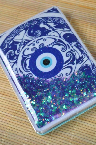 Cep Çanta Aynası, Makyaj Aynası Etnik Desenli Dikdörtgen 7x9 cm - Resim 2