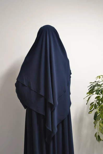 Medine İpeği Elbise- Sufle ve Peçe Takım Üç Parça Set Lacivert - Resim 3