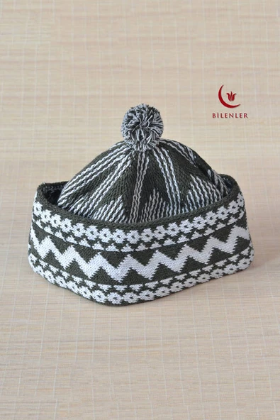 Kırçıllı Triko Örme Hacı Takkesi Yeşil - Resim 2