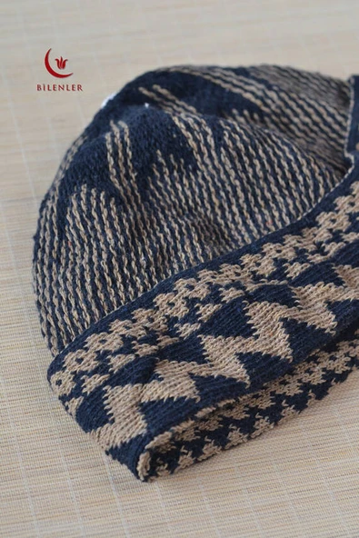 Kırçıllı Triko Örme Hacı Takkesi Kahverengi - Resim 3