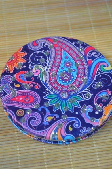Cep Çanta Aynası, Makyaj Aynası Etnik Desenli Yuvarlak 7x7cm Model 2