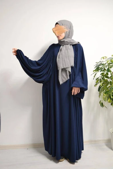 Medine İpeği Elbise Lacivert - Resim 3