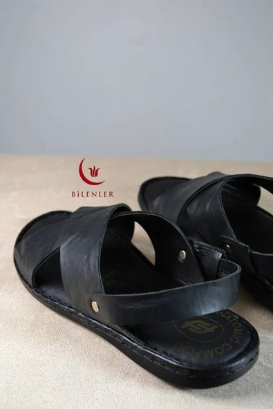 Erkek Çapraz Model Yumuşak Taban Sandalet Siyah –Hac Umre ve Günlük Kullanıma Uygun - Resim 5