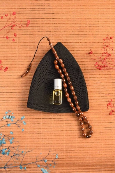 Lüks Takke-Kuka Tesbih ve Esans Seti Siyah ürün görseli