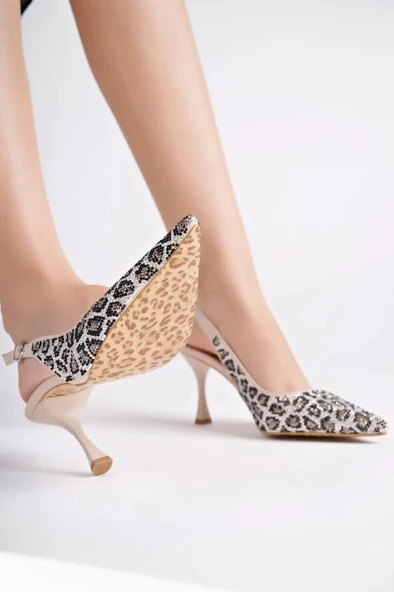 Pisagor Ps-319570 7 Cm Topuklu Kadın Taşlı Arkası Açık Stiletto Abiye Ayakkabı - 6