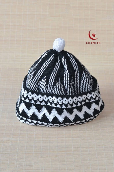 Kırçıllı Triko Örme Hacı Takkesi Siyah - Resim 2