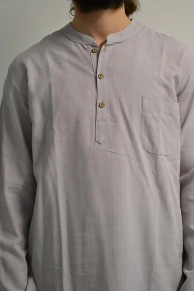 Afgan Model Pamuklu Keten Erkek Takım Gri– Rahat Kalıp - Resim 5