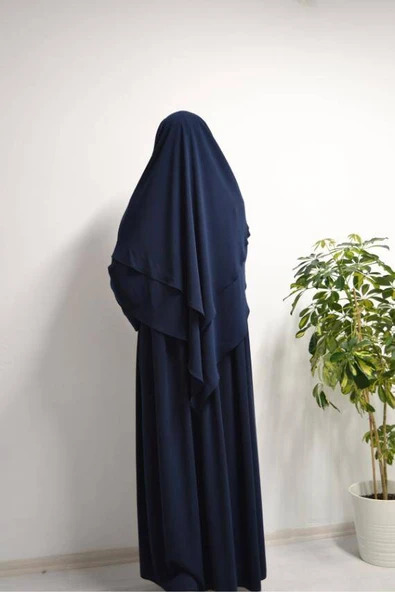 Medine İpeği Elbise- Sufle ve Peçe Takım Üç Parça Set Lacivert - Resim 5