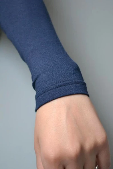 Pratik Tesettür Kolluk Penye Namaz Kolluğu Mavi - Resim 4