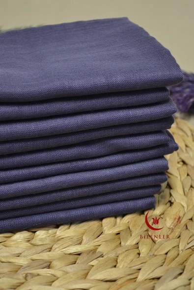 Flamlı Kare Pamuklu Eşarp Mor 10 Adet - Resim 3