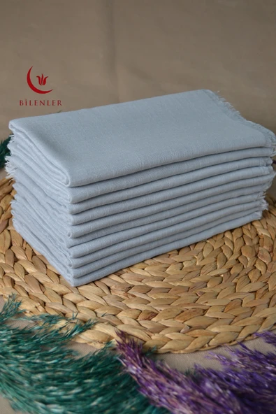 Flamlı Kare Pamuklu Eşarp Gri 10 Adet - Resim 4