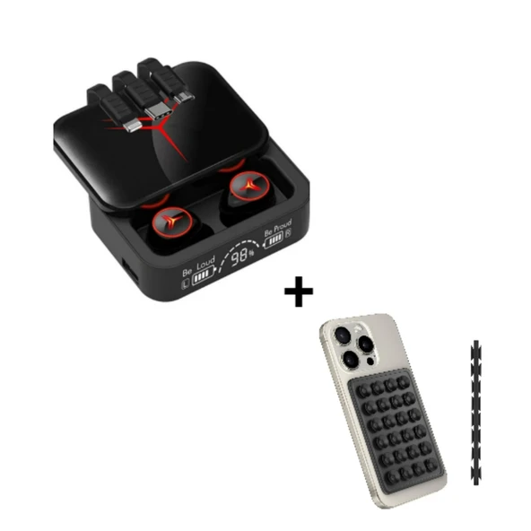 M88 Plus Şarj Göstergeli Powerbank Özellikli Kablosuz Kulakiçi Kulaklık Vantuzlu tutucu HEDİYE ürün görseli