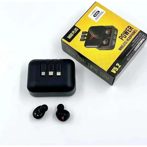 M88 Plus Şarj Göstergeli Powerbank Özellikli Kablosuz Kulakiçi Kulaklık Vantuzlu tutucu HEDİYE - Resim 4