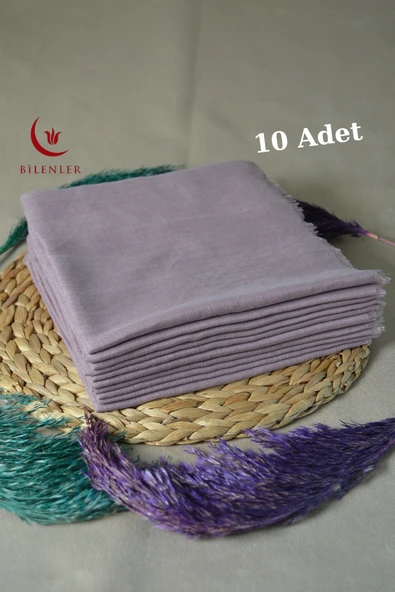 Flamlı Kare Pamuklu Eşarp Lila 10 Adet ürün görseli