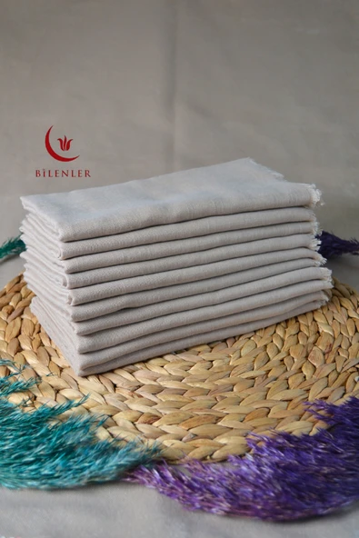 Flamlı Kare Pamuklu Eşarp Bej 10 Adet - Resim 4