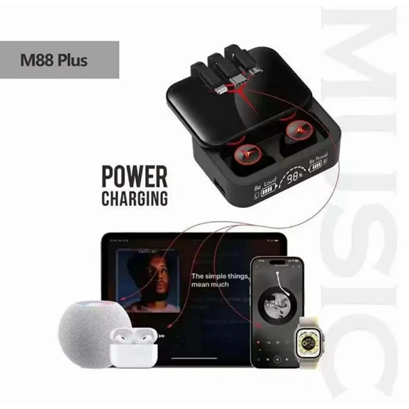 M88 Plus Şarj Göstergeli Powerbank Özellikli Kablosuz Kulakiçi Kulaklık Vantuzlu tutucu HEDİYE - Resim 6