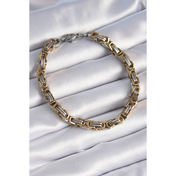 316L Çelik Gümüş Gold Renk Kral Zincir Model Erkek Bileklik - TJ-EB3695