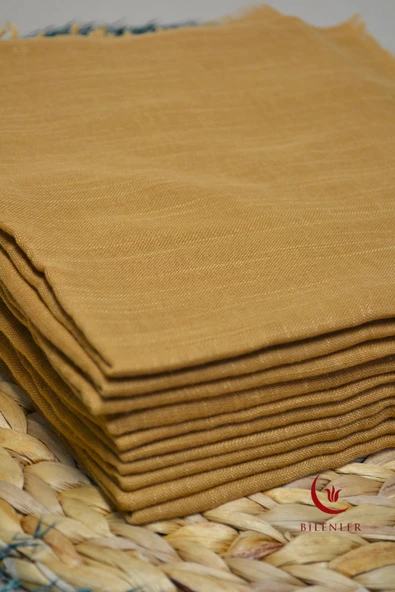 Flamlı Kare Pamuklu Eşarp Hardal 10 Adet - Resim 3