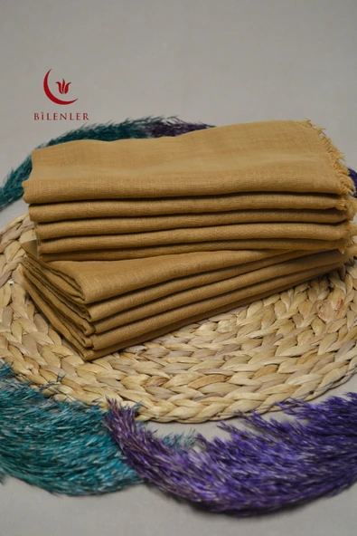 Flamlı Kare Pamuklu Eşarp Hardal 5 Adet - Resim 2