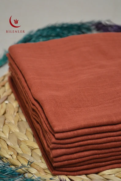 Flamlı Kare Pamuklu Eşarp Kiremit 10 Adet - Resim 3